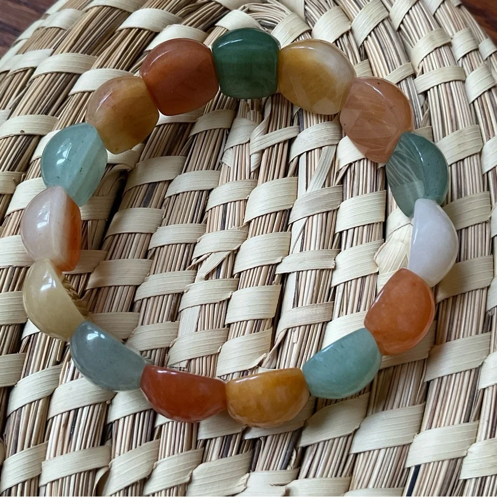 Gorgeous JADE and CITRINE Gemstone Stretch Bangle BRACELET Rare A+ Vintage MCM - Picture 2 of 4